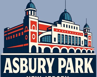 Camiseta de Asbury Park, estilo paseo marítimo de Nueva Jersey, recuerdo de pueblo costero.
