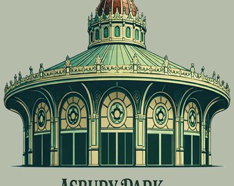 Camiseta de recuerdo estilo patrimonial del edificio del casino del pabellón de Asbury Park, Jersey Shore