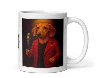 Dachshund Singer Mug – Entertainer Dog Coffee Cup – True Wonder Dogs at Work Music Gift