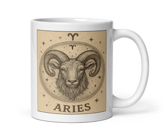 Aries Mug Zodiac Gift Astrology Birthday Present Vintage Ram Design Star Sign Ceramic