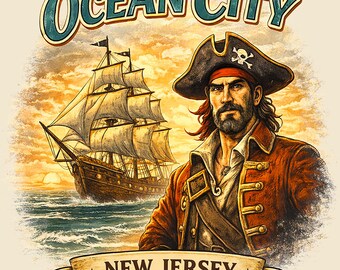 Camiseta pirata de Ocean City, NJ: Camiseta vintage de Jersey Shore con diseño de barco pirata.
