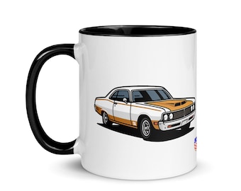 Gold Muscle Car Art Mug Vintage American Auto Gift