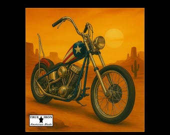 Chopper Classic T-Shirt: Vintage Americana Desert Sunset Motorcycle Art