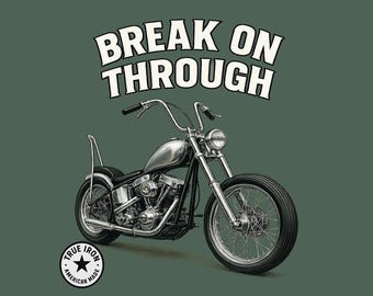 Chopper Motorcycle T Shirt, Forest Green Garment-Dyed Tee, Old School Biker Illustration