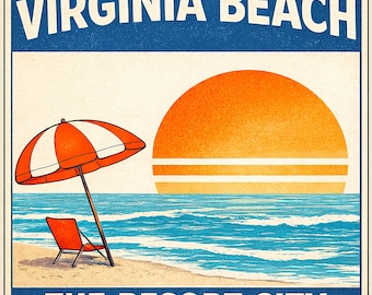Camiseta retro con puesta de sol en Virginia Beach Resort City – Costa Atlántica Vintage
