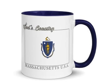 Massachusetts State Flag Coffee Mug Blue Accent Bay State Pride Cup