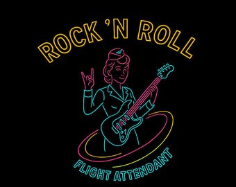 Flight Attendant Shirt Women Funny Rock And Roll Neon Cabin Crew Gift
