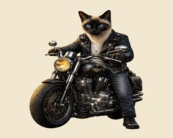 Camiseta motera con diseño de gato siamés: divertida camiseta de motociclista para amantes de los gatos.