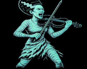 Monster Rock Violin Shirt Retro Horror Metal Music Frankenstein Fan