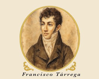 Camiseta de Francisco Tárrega, camiseta de guitarrista clásico, regalo para músicos y guitarristas.