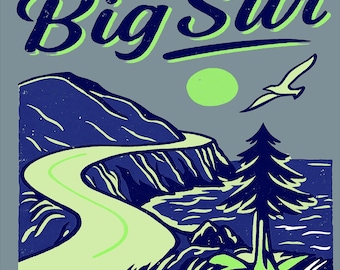 Big Sur Kalifornien T-shirt Retro Resor Vintage Grafisk Kust