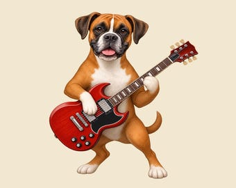 Camiseta con diseño de perro bóxer tocando la guitarra, regalo divertido para amantes de los perros y músicos de rock.