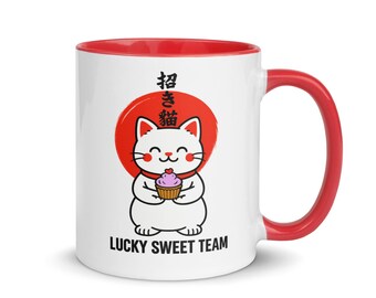 Maneki Neko Lucky Cat Mug Kawaii Gift for Cat Lovers