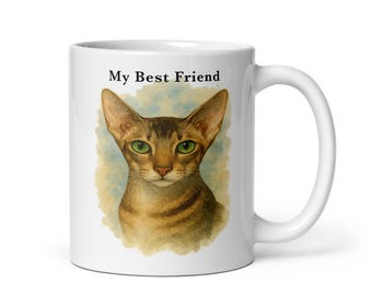 Taza de gato oriental de pelo corto, elegante retrato felino, regalo para amantes de los gatos