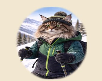 Camiseta divertida de Maine Coon esquiando, regalo para amantes de los deportes de invierno.