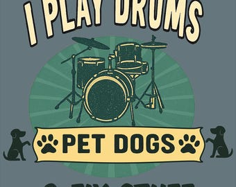 Camiseta divertida para amantes de los perros bateristas con diseño de batería y batería. Camiseta para músicos y mascotas.