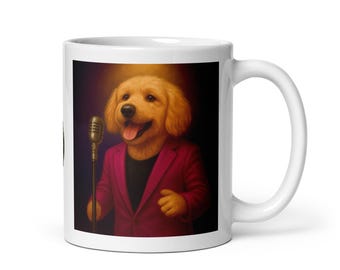 Labradoodle Singer Mug – Entertainer Dog Coffee Cup – True Wonder Dogs at Work Music Gift