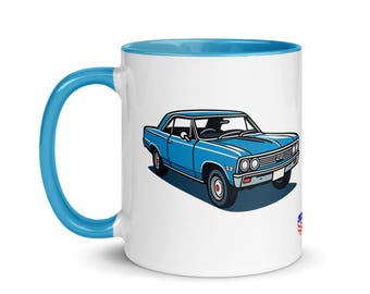 Muscle Car Coffee Mug, Blue Ceramic Interior, Classic American Styling