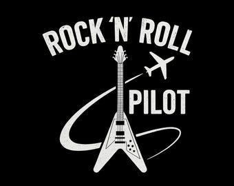 Rock N Roll Pilot Tee : chemise aviation guitare et avion