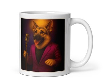 German Shepherd Singer Coffee Mug – Dogs at Work, Music Gift