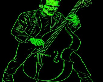 Frankenstein Bass Player Shirt Green Rockabilly Monster Music Tee Metalhead Gift