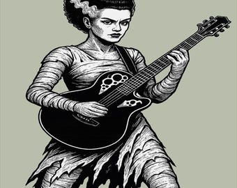 Monster Guitarist Retro Rock Horror Frankenstein Metal Shirt Musicians