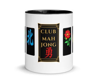 Mah Jongg Dragon Taza Verde Rojo Dragón Azulejo Regalo Mahjong Player Cup