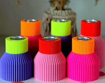 Bunter neon Kerzenhalter für Stabkerzen in Rillenoptik | modern und minimalistisch | 3D Druck | Personalisierbare Deko | Geschenkidee