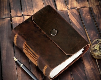 Personalized Leather Mini Journal, Rustic Pocket Travel Diary