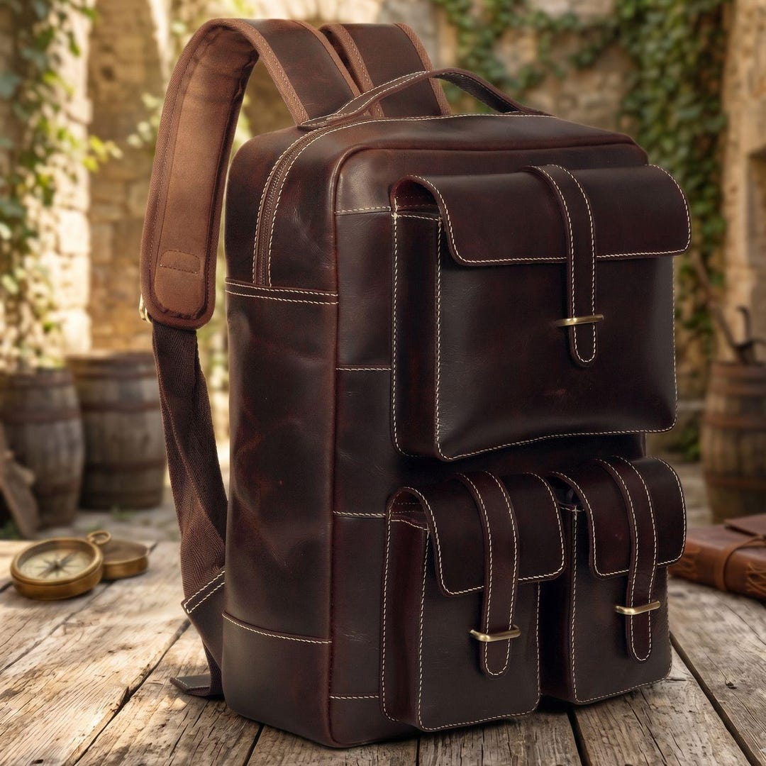 Vintage Leather Backpack | Handmade Travel Rucksack | Large Laptop ...