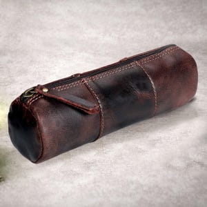 Personalized Leather Pencil Case | Rustic Zipper Pen Pouch | Stationery Organizer Gift