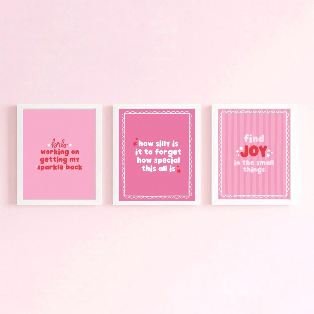 Pink Positive Quote Print Bundle – Set of 3 Motivational Wall Art ...
