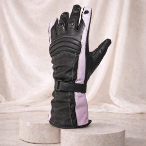 women Pink Full Finger Leather Gauntlet Gloves