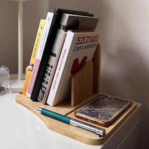 Personalized Wood Book Stand & Phone Dock – Bamboo Desk Organizer - Angular Design - Size S