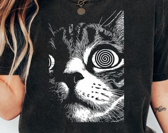 Psychedelic Cat PNG, Mroczny estetyczny punk grunge z kotem w sublimacji, Pobieranie cyfrowe, Projekt koszulki