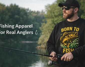 Born To Fish Sweatshirt, Bass Fishing Shirt for Men, Fisherman Gift, Angler Crewneck, Fishing Lover Apparel