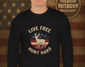 Patriotic Deer Skull Sweatshirt | USA Flag Antler, Hunting Apparel