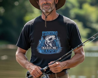 Fishing Makes Me Happy Shirt – Bass Fishing Tee – Fisherman Gift Angler T-Shirt