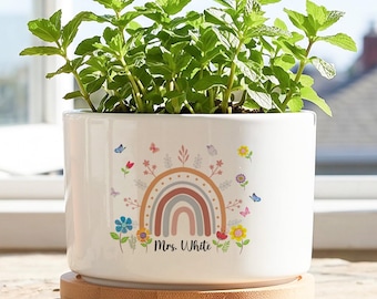 Personalized Teacher Christmas Gift, Custom Name Ceramic Planter, Teacher Appreciation Flower Pot, Holiday Gift for Favorite Teacher