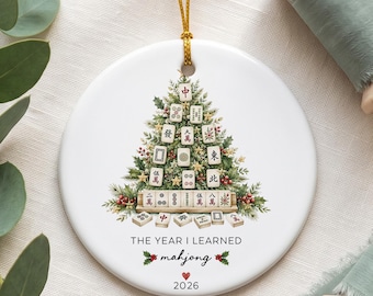 Adorno navideño personalizado para amantes del mahjong, regalo del año en que aprendí a jugar al mahjong, regalo de Navidad para amantes del mahjong, decoración para el árbol de Navidad.