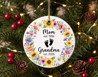 Gepersonaliseerd kerstornament voor oma, cadeau op maat voor oma, cadeau voor een kersverse oma, ornament om een ​​zwangerschap aan te kondigen