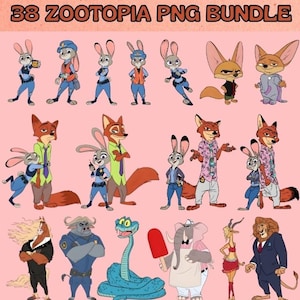 Paquete de personajes de Zootopia en formato PNG: 38 diseños (descarga digital)