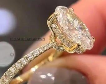 Anillo ovalado con diamante cultivado en laboratorio: regalo de boda o aniversario en oro macizo.