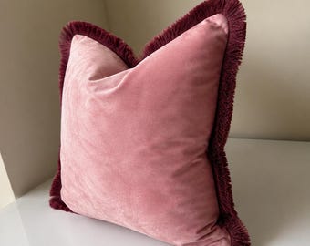 Fodera per cuscino in velluto con frange: Fodera decorativa per cuscino con bordo personalizzabile (tutte le misure)