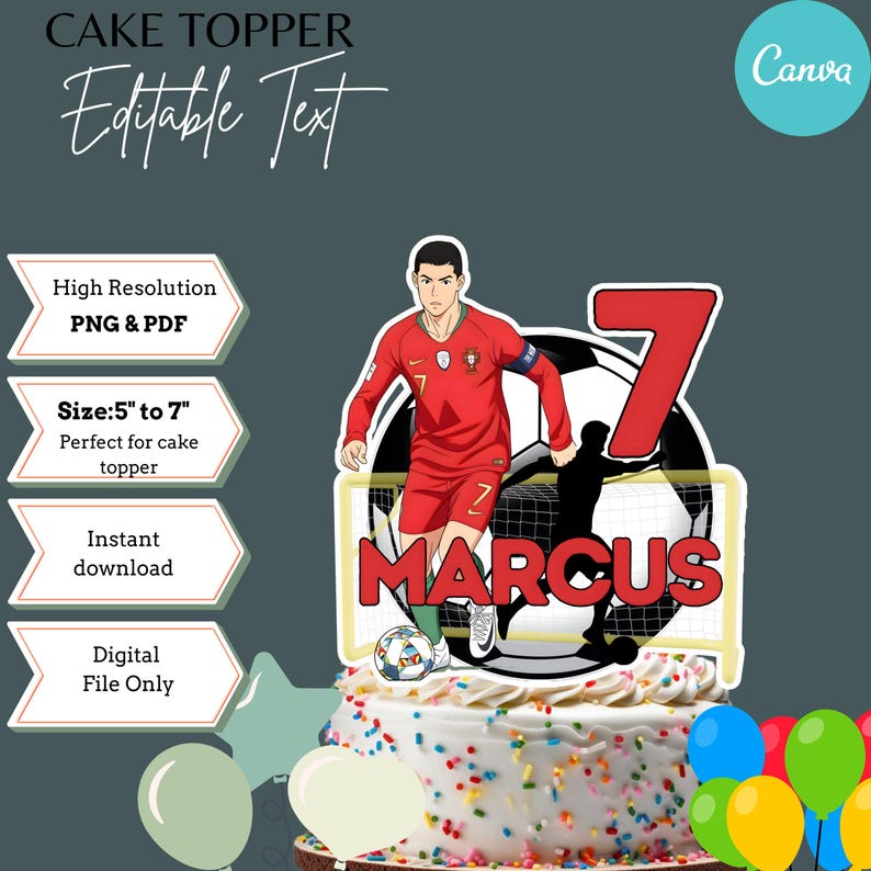 Personalized Soccer Birthday Cake Topper, Editable Sports Party Decor ...