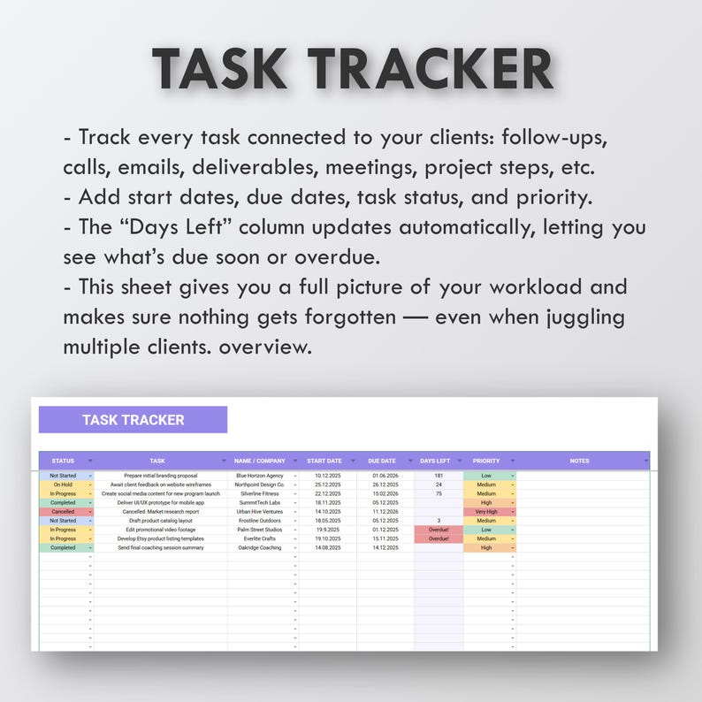 Client Tracker Spreadsheet Task Tracker Google Sheets Template CRM Dashboard Invoice Tracker Lead Management Customer CRM Client Planner Bild 3