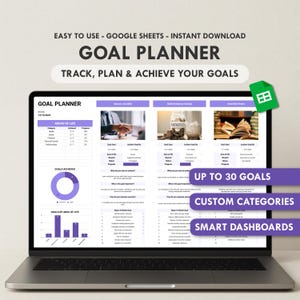 Goal Planner Google Sheets Goal Tracker Spreadsheet SMART Goal Setting Template Annual Vision Board Self Improvement Personal Growth Sheet
