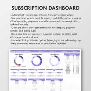 Subscription Tracker Google Sheets Template Subscription Manager Automated Membership Tracker Recurring Expense Tracker Subscription Log image 3