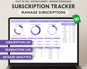 Subscription Tracker Google Sheets Template Subscription Manager Automated Membership Tracker Recurring Expense Tracker Subscription Log