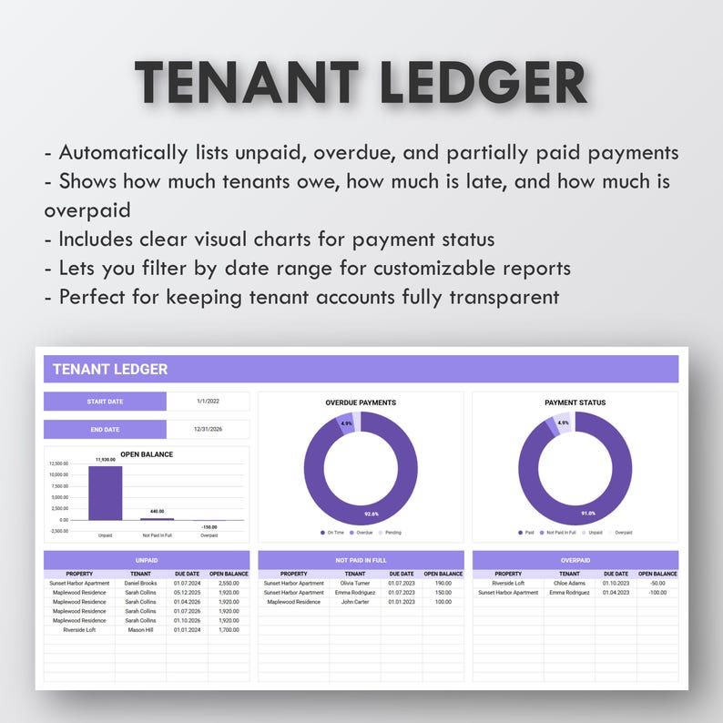 Rental Property Tracker Landlord Spreadsheet Property Income and Expense Tracker Rental Bookkeeping Rental Property Template Rent Payment image 5